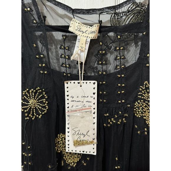 Sheryl Crow Sheer Overlay Beaded Black / Gold FAIRY DRESS & Under Dress M NWT - Picture 4 of 6